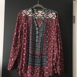 Lucky brand blouse. Worn once. Crimson and navy.